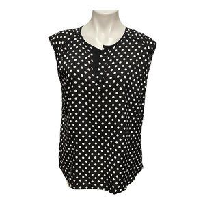 Willi Smith Black Sleeveless Split Neck Polka Dot Blouse NEW WITH TAGS